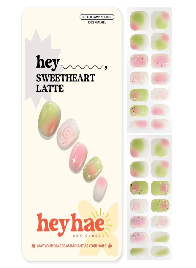 Heyhae Semi Cured Gel Nail Strips | No LED Lamp Needed | Fall, Glam, Pink | Easy Apply & Remove, Salon Quality | Includes 28 Strips, 1 Prep Pads, Nail File & Wooden stick - Hey, Sweetheart Latte - Image 1